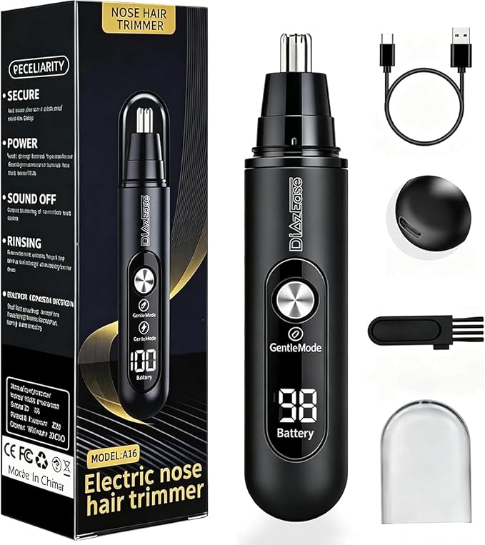 Nose Hair Trimmer for Men, Ultra Quiet 2-Speed Manscaped Nose Trimmer, IPX6 Waterproof Eyebrow Facial Hair Trimmer Body, Professional Dual-Edge Blades, LCD Display & Type-C Fast Charging (black02)