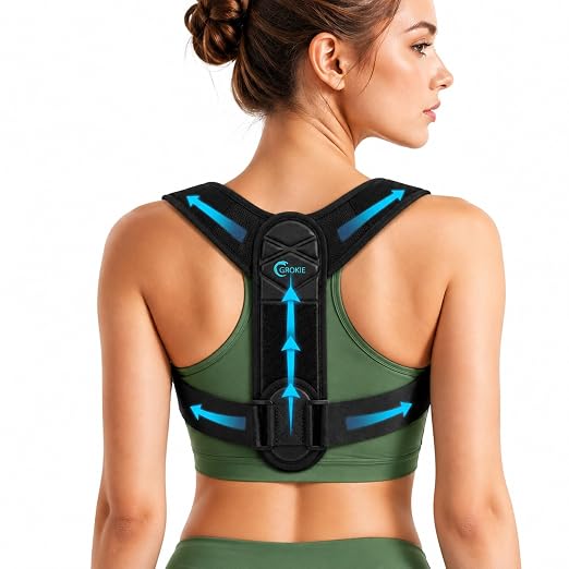 GROKIE Posture Corrector for Women and Men - Back Brace for Rounded Shoulders & Upper Back Support - Breathable Shoulder Brace for Computer Work&Desk Job,Under Clothes Medium(Chest Size 32-45") Black