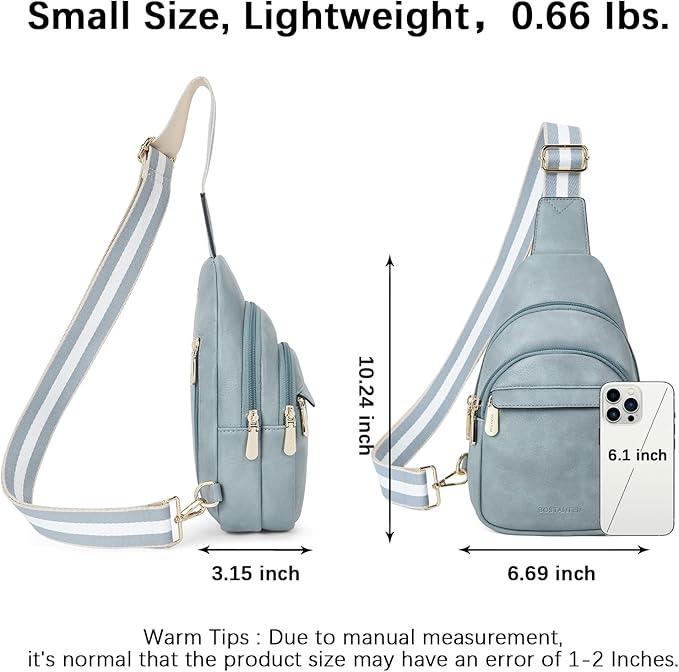 BOSTANTEN Sling Bag for Women Leather Crossbody Bags Fanny Pack Chest Bag for Travel | Adjustable Wide Strap, Small, Anti Theft, Lightweight, Multi Pockets and Carrying Way, Card Slot, Cute Trendy for Everyday