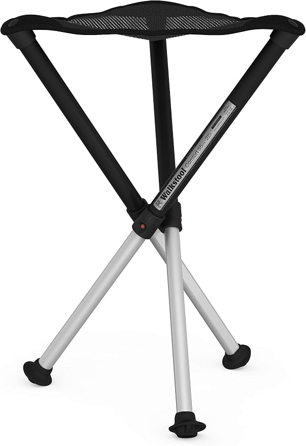 Walkstool - Comfort Model - Black and Silver - 3 Legged Folding Stool in Aluminium - Height 18" to 30" - Maximum Load 440 to 550 Lbs - Made in Sweden