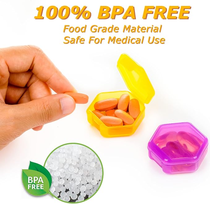Yaklim Small Pill Case, 7 Pack Mini Pill Box | BPA Free, Portable Travel Pill Box, Pocket Purse Briefcase Use, 7 Individual Pill Containers for Fish Oils and Supplements