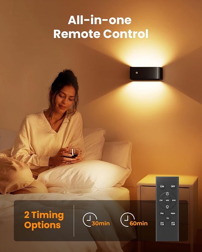 PopoIron Motion Sensor Wall Sconce Indoor with Remote Control 3 Colors Wireless Wall Light LED Wall Sconces Rechargeable 8000mAh Battery Operateded Wall Lamps Brightness Adjustable for Bedroom