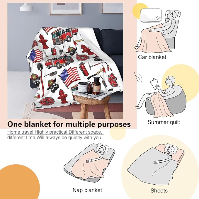 Firefighter Blanket 50x60 Inches - Extra Large Fire Truck Throw for Kids, Adults - Ultra Soft Fleece Firetruck Throw Blankets for Couch, Sofa, Camping - Warm Cozy Fireman Gift for Boys, Girls, Teens
