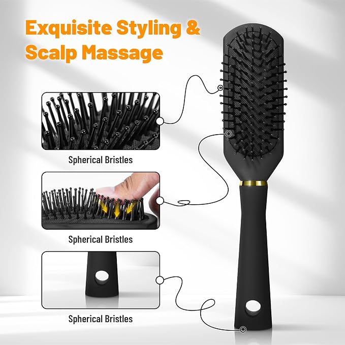 SALONSILK 6PCS Mens Hair Brush & Styling Comb Set | Fine & Wide Tooth Comb, Roller and Gel Hair Brush for Men, Professional Barber Tools for All Hair Types