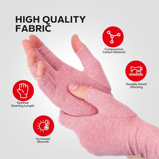 Fingerless Compression Gloves (1 Pair), Cotton Arthritis Gloves Women Men, Arthritis Pain Relief Gloves, Hand Compression Gloves Arthritis for Carpal Tunnel, Rheumatoid, Tendonitis