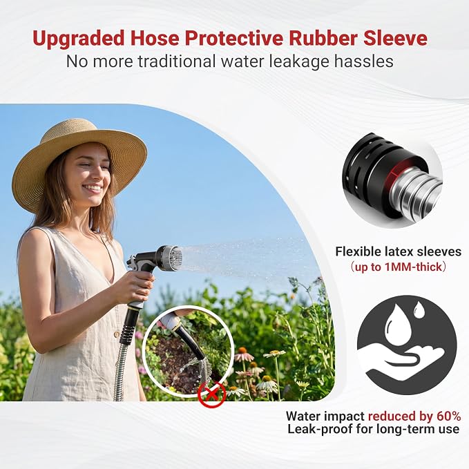 Lefree 100ft Metal Garden Hose - 304 Stainless Steel Water Hose | Flexible Heavy Duty No Kink Leak Proof with Upgraded Handle & 10 Function Spray Nozzle for Yard RV Pet Bath