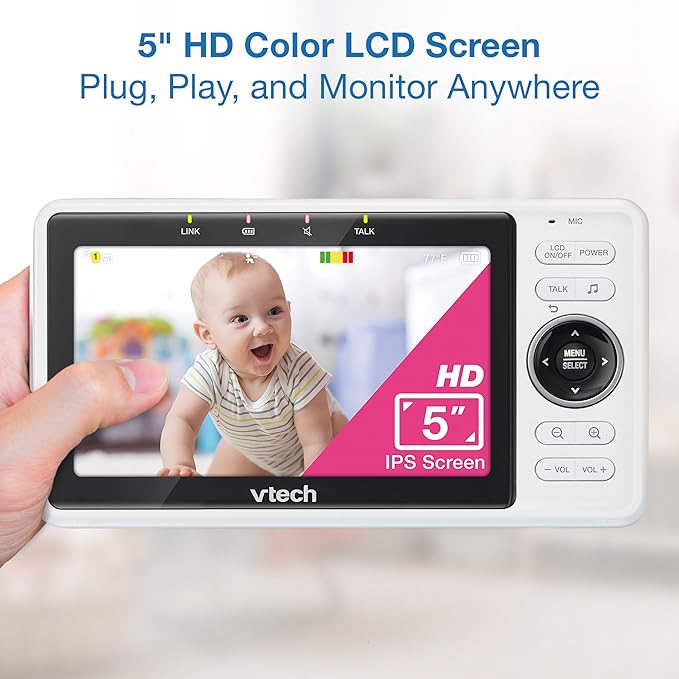 VTech 2-Cameras Smart WiFi Baby Monitor with 1080p FHD Camera and 5" HD IPS Screen, Free App with Motion Video, Sound/Motion Detection and Notifications, Split-Screen, Pan-Tilt-Zoom: VM901-2HD