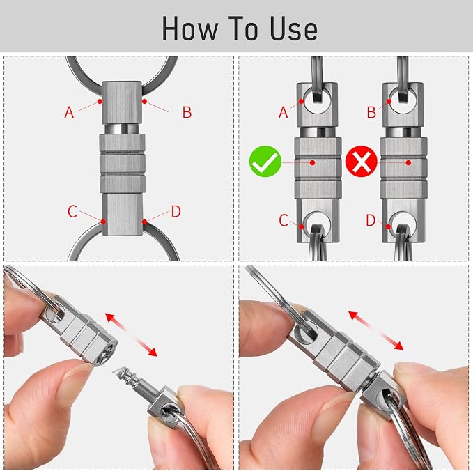 TISUR Titanium Quick Release Keychain,Detachable Pull Apart Key Chain Rings