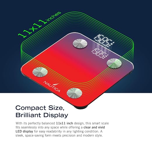 Nautica Body Tracker Digital Bathroom Scale, Bluetooth-Enabled Smart Scale with BMI, Body Fat, Muscle Mass Tracking & More, Syncs with Smartphone App for Body Composition Tracking, 396 Lbs.