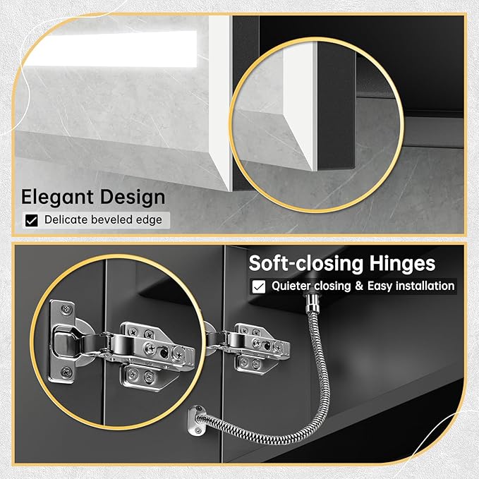 36"X30" Bathroom Medicine Cabinet with Mirror, LED Lighted Medicine Cabinet with Anti-Fog, 3 Colors Temperature Stepless Dimmable, Metal Cabinet for Storage and Mordern Decor, Black