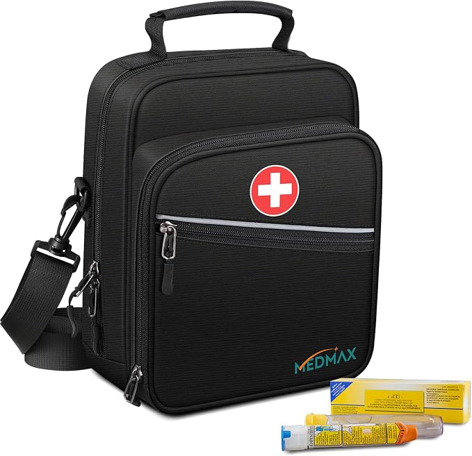 MEDMAX Insulin Cooler EpiPen Carrying Case Insulated, Travel Medication Diabetes Supplies Organizer Bag with Shoulder Strap for Asthma Inhaler, Auvi-Q, Allergy Medicine Essentials (Black)