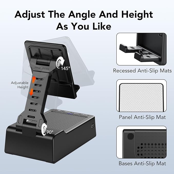 Foldable Phone Stand with Wireless Bluetooth Speaker and Anti-Slip Base, Birthday Gifts for Men/Women, Gadgets for Anniversary Idea Gift, Stocking Stuffers for Beloved