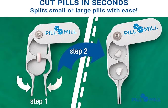 Pill Cutter Splitter for Small and Tiny Pills by Pill Mill - Featuring a Durable Metal Blade That Will Never Dull, Pill-Splitter with Centering Device, Cortador de Pastillas Para Medicina, Pill-Slicer