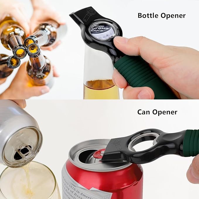 2-Pack Magnetic Beer Bottle Opener & Soda Can Opener, 2-in-1 Bottle Opener and Can Tab Opener Tool for Bartender, Long Nails, Arthritis, Silicone Handle with Build in Magnet - Deep Green