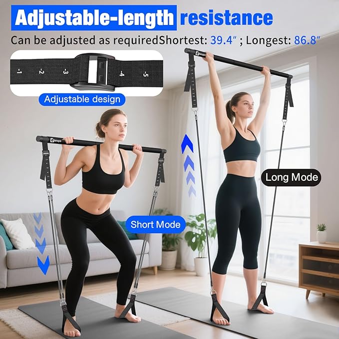 Bbtops Pilates Bar Kit with Resistance Bands,Pilates Bar with Stackable Bands Workout Equipment for Legs,Hip,Waist and Arm,Exercise Fitness Equipment for Women & Men Home Gym Yoga Pilates