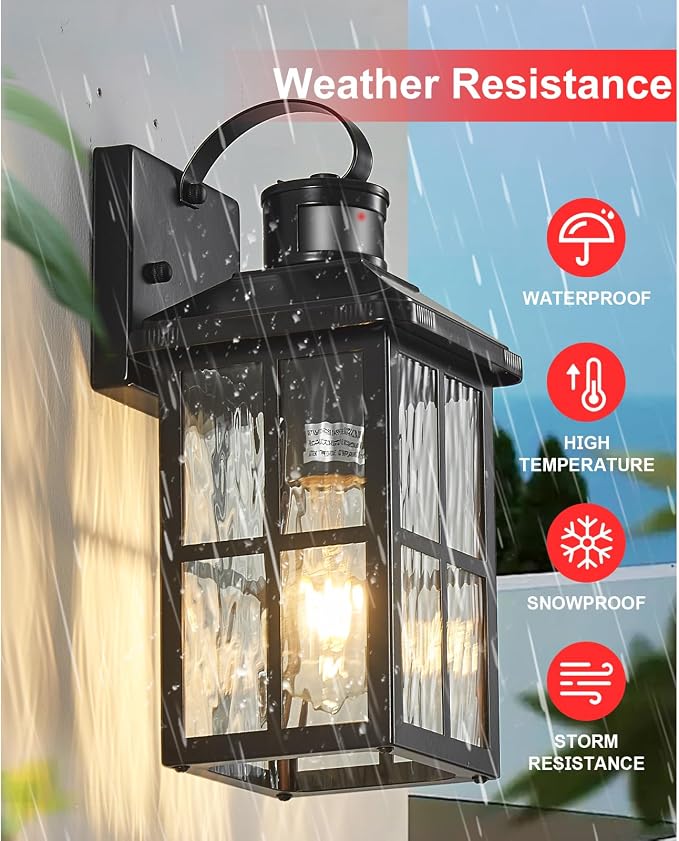 Motion Sensor Porch Light Dusk to Dawn Outdoor Wall Light | Exterior Lighting Fixtures Modern Outside Wall Mount Coach Lamp for House Garage Patio Front Door(Black)