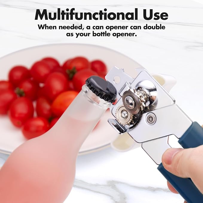 Can Opener Manual, COKORA Can Openers Hand Held with Comfort Anti-Slip Handles, Heavy Duty Stainless Steel Can Opener Smooth Edge and Bottle Openers, Easy Turn Can Openers for Seniors, Kitchen, Blue