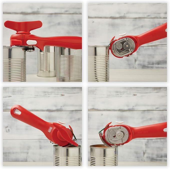 Kuhn Rikon Auto Safety LidLifter/Can Opener with Ring-Pull, 8 x 2.5 x 2.75 inches, Red & Auto Safety Master Opener for Cans, Bottles and Jars, 9 x 2.75 inches, Red