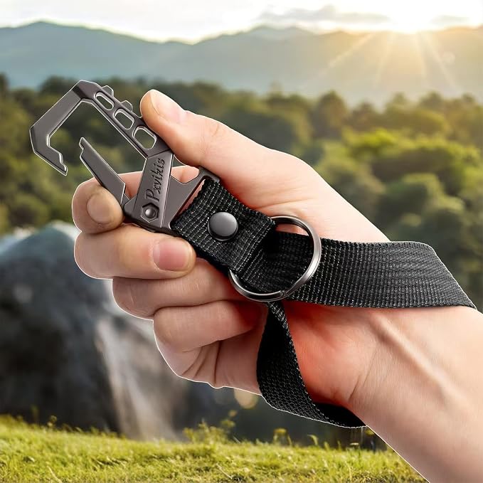 Metal heavy duty key chain carabiner clip bottle opener wrist lanyard ring car key fob unisex for men and women