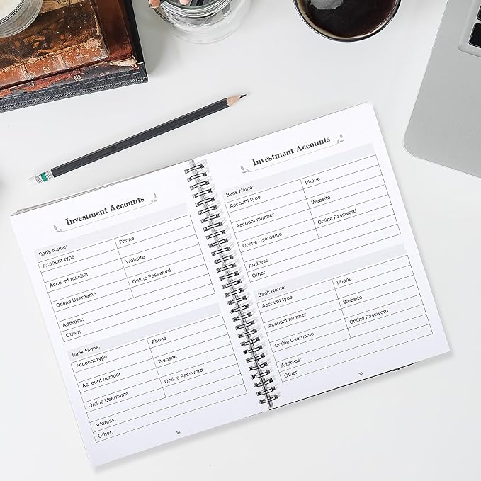 Thboxes My Final Wishes Planner, End of Life Estate Organiser Book, Black | Spiral Bound Notebook, 7.4 x 10.1 In, Possessions And Affairs Pages, When I Am Gone Notes, for Adults, Seniors, Families