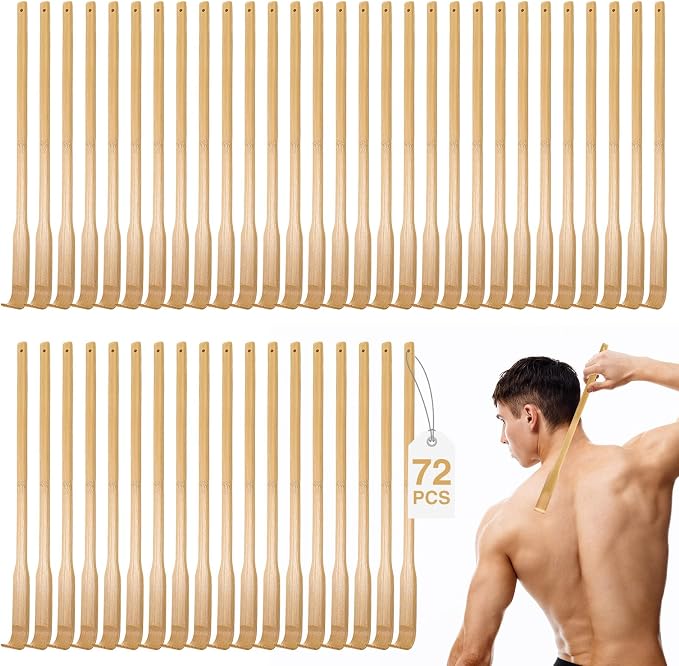 72 Pcs Bamboo Back Scratcher Bulk Long Handle for Itching Relief | Traditional Wooden Manual Back Massager for Elderly Men Women, Natural Bamboo with Hanging Hole, Gifts for Nursing Friends