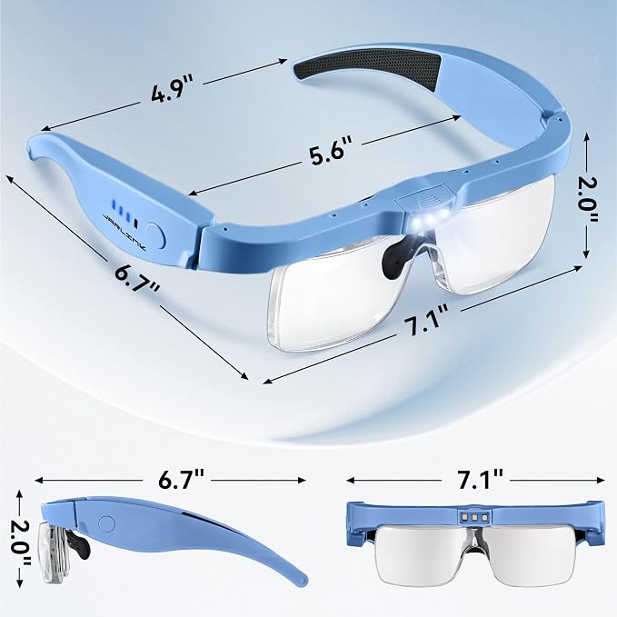 JARLINK Magnifying Glass with Light, 5 Lenses, Rechargeable Headset | Features 5 Lenses (0.75-4.0X) and 3 LED Lights. Rechargeable Headset Magnifier for Close Work, Crafts, and Model Makers