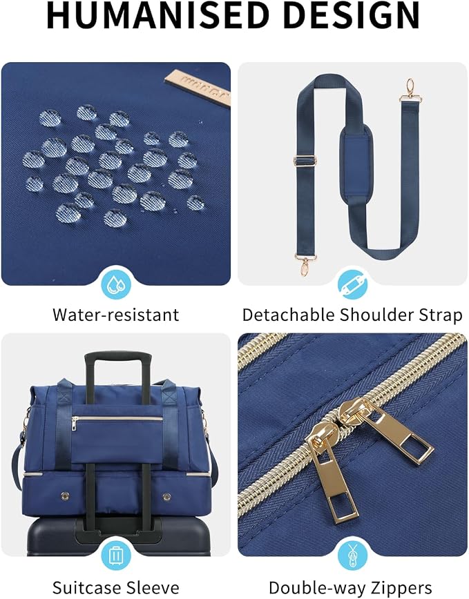 WANDF For Spirit Airlines Personal Item Bag 18x14x8 Underseat with Wet Pocket & Shoe Compartment & Tsa Approved Toiletry Bag