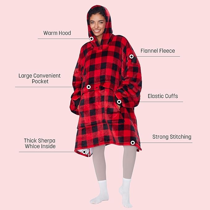 Catalonia Oversized Blanket Hoodie Sweatshirt, Wearable Sherpa Lounging Pullover for Adults Women Men