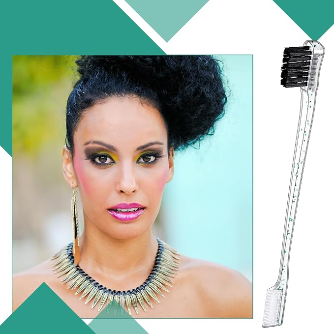 Geiserailie 3 Pcs Slick Back Hair Brush Set Bristle Brush Edge Control Teasing Comb for Women Black Hair(Clear Green)
