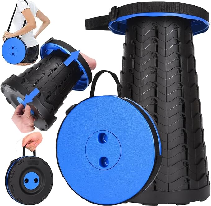 Fishboy Collapsible Stool for Adults, Portable Folding Camping Seat, 400lbs | Lightweight but sturdy, retractable telescoping design with adjustable heights for fishing, hiking, travel, festivals, BBQ