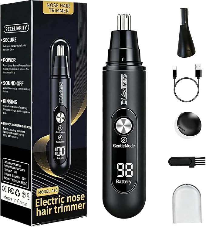 2 in 1 Nose Hair Trimmer for Men, Ultra Quiet 2-Speed Manscaped Nose Trimmer, IPX6 Waterproof Eyebrow Facial Hair Trimmer, Professional Dual-Edge Blades, LCD Display & Type-C Fast Charging (black01)