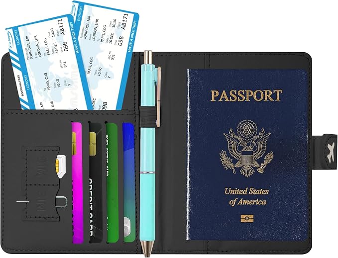 Passport Holder, Cute Travel Wallet Cover with RFID Blocking,Flower | PU leather travel wallet with magnetic closure, card slots, pen loop, and easy access for passports and essentials.