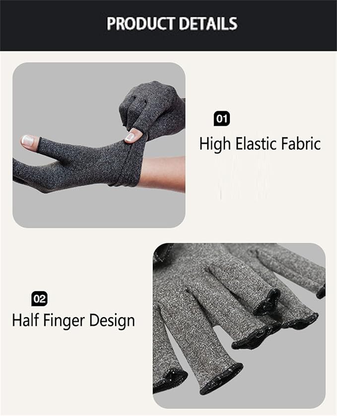 Premium Bamboo Gloves Fingerless Compression Wrap for Hand Pain and Osteoarthritis Men and Women