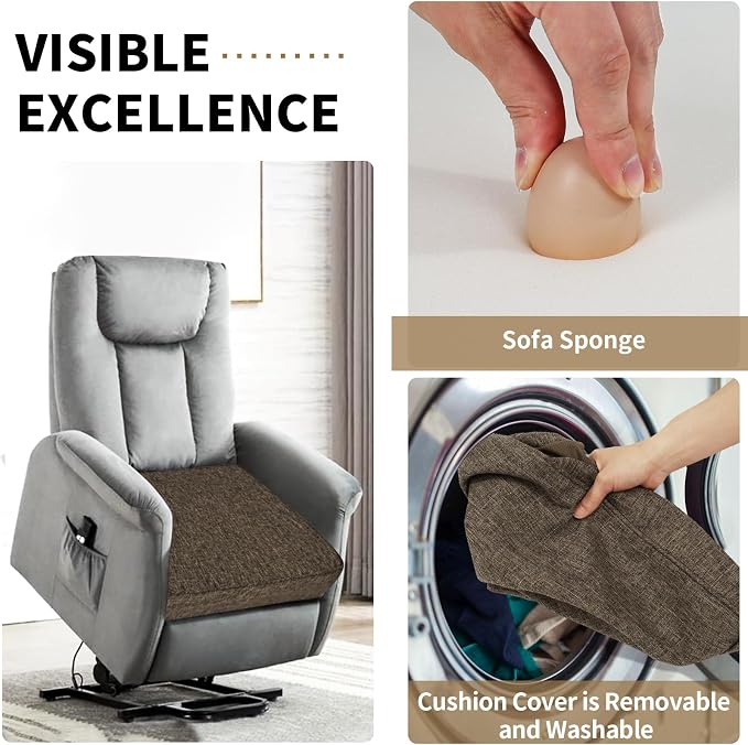 BUYUE Chair Lifting Cushion for Elderly 20" x 20" x 3", Friendly Woven Fabric High-Density Foam Recliner Chair Pad Couch Armchair Seat Cushion, Brown
