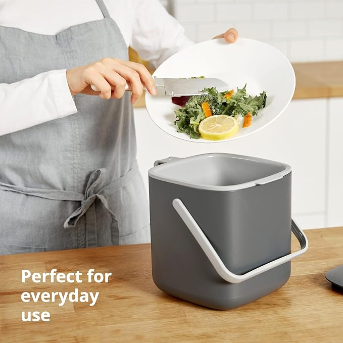 Blue Ginkgo Kitchen Compost Bin, 2.6L Countertop Compost Bin, Green | Odor-Tight. Filter-Free. Dishwasher Safe.