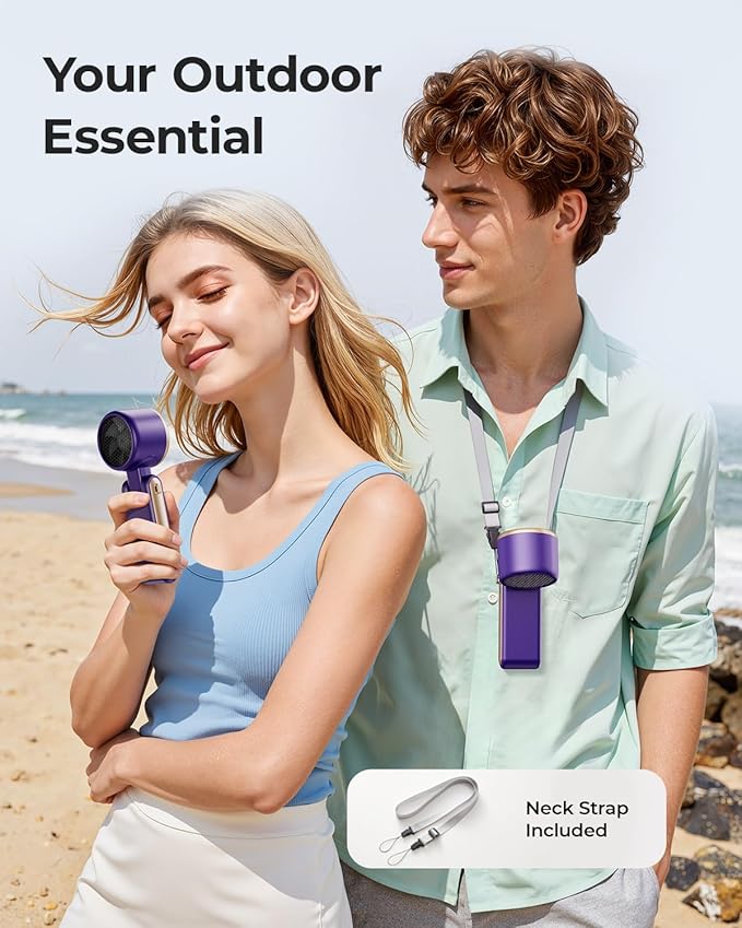 Portable Handheld Turbo Fan - 5 Gear High Speed 4000mAh Rechargeable Mini Personal Hand Fan Blow Cold Air, Battery Operated Travel Essentials, Beach Vacation, Gifts for Women, Men (Purple)
