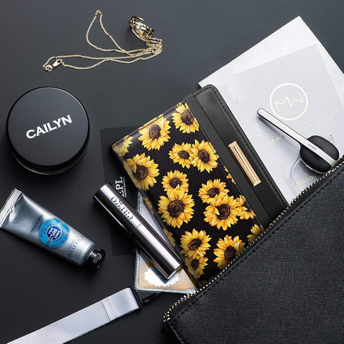 Coco Rossi Passport Holder for Travel Women Slim RFID Passport Cover Wallet | Travel Essentials, Passport Book Holders, Passport Wallet Cover Case, PU Leather, Cute, Thin, Spliced Design, Sunflower