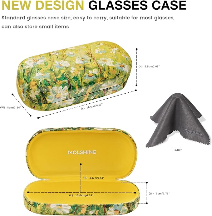 molshine Hard Shell Sunglasses Case,Classic Large Glasses Case for Women Men,Sunglass Eyeglasses