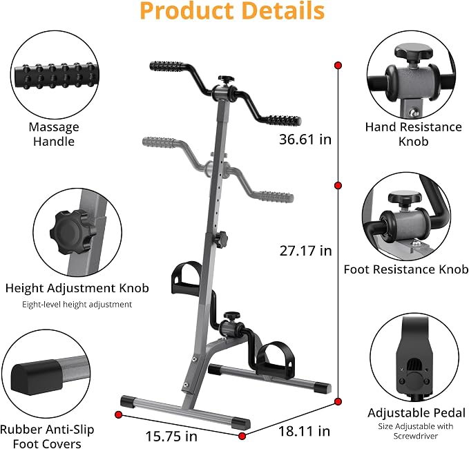 Adjustable Legs Arms Pedal Exerciser Bike for Seniors - Hand Arm Leg and Knee Therapy, Stroke Recovery, Portable Fitness Equipment for Total Body Workout Cardio Exercise - Great Gift for Elderly Rehab