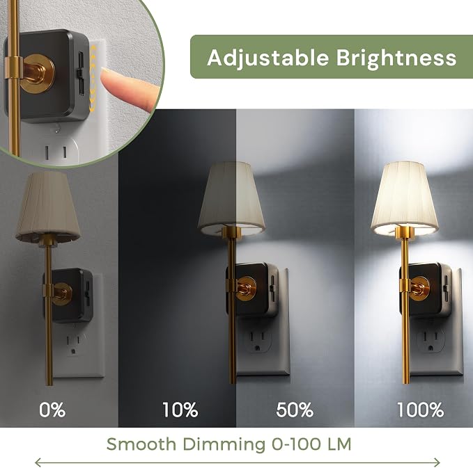 L LOHAS LED Night Lights Plug into Wall, Pleated Fabric Cover Night Light | 5000K Daylight with 0-100LM Dimmable Night-light, Dusk to Dawn Sensor Vintage Nightlight for Bedroom Living Room