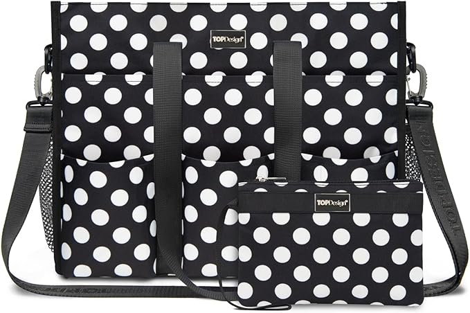 TOPDesign Utility Water Resistant Tote Bag with 22 Pockets, Top Zipper Closure & Thick Bottom Support, for Working Women