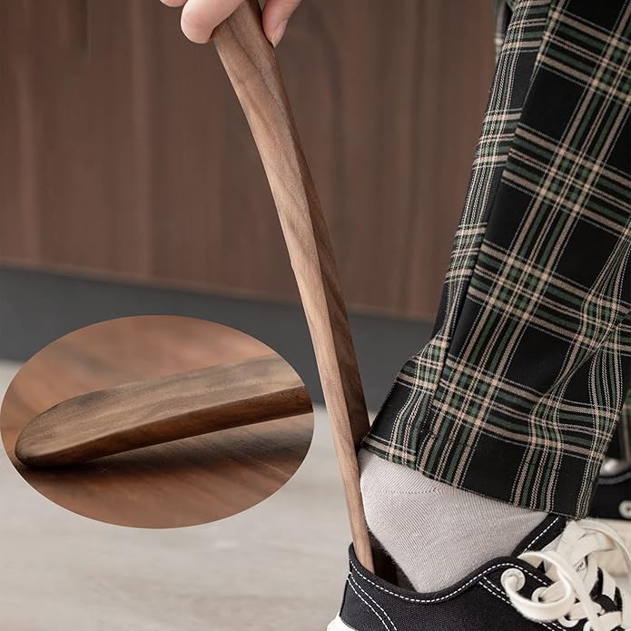 muso wood Shoe Horn 15" Long Handle for Seniors, Wooden Shoehorn for Men Women Kids Pregnancy