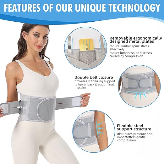 Back Brace for Lower Back Pain - Lumbar Support with Bionic Support System, Adjustable Belt for Men Women, Relieves Sciatica, Herniated Disc, Scoliosis, Posture Correction for Workout, Daily Use, Heavy Lifting(XX-Large, Grey)