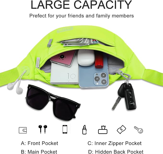 MAXTOP Neno Green Crossbody Fanny Pack Gift for Enjoy Festival Traveling | Stylish,4-Zipper Pockets,Ideal for Outdoors Sports Hiking Cycling Jogging,Best Runner Gift