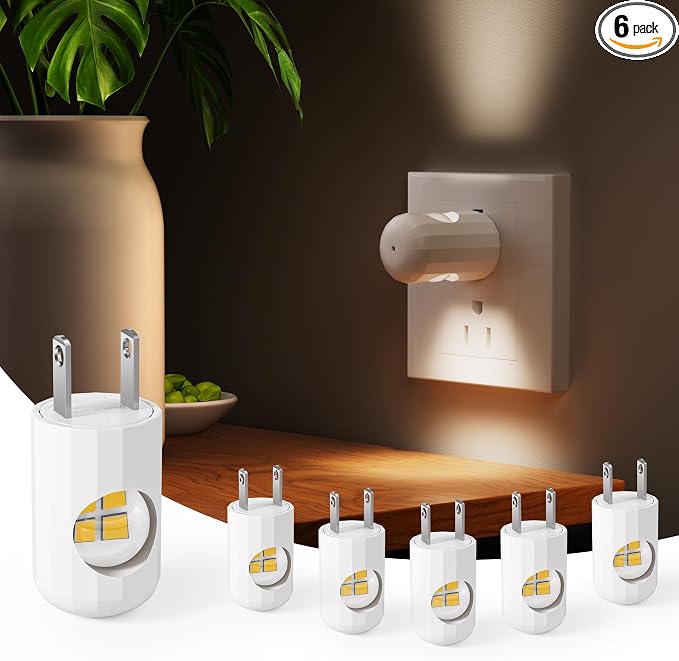 GEPLAD 6-Pack LED Night Light Plug-in Wall Outlet Light, Soft White 3000K,Dusk to Dawn Nightlight,Ambient Lighting,Nightlight for Bedroom, Bathroom, Nursery, Hallway, Kitchen