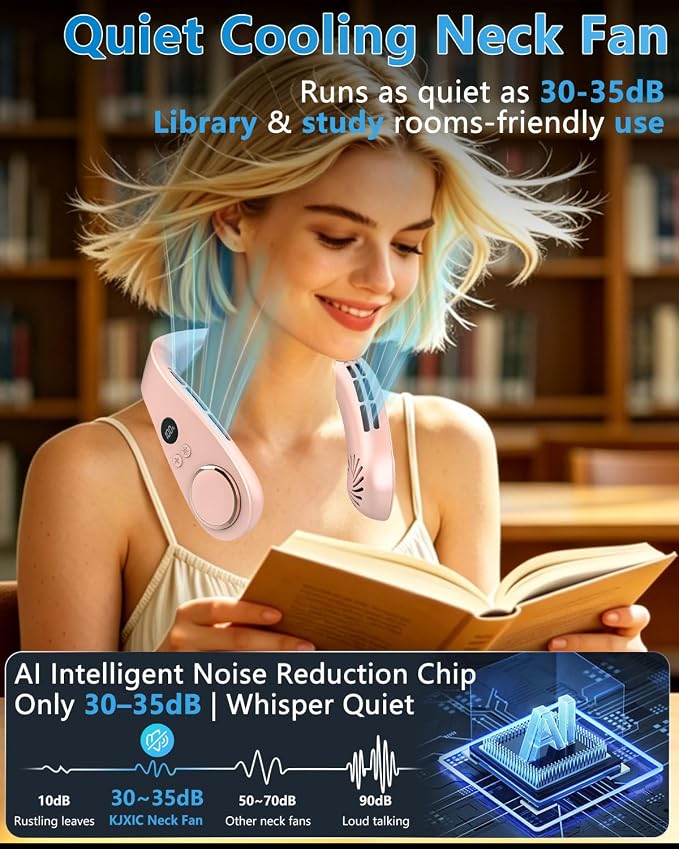 Neck Fan with Cooling Plate-24H Quiet Powerful Fans that Blow 5 Speed&Power LED Display-USB 5500mAh Bladeless Wearable Personal AC Cooler
