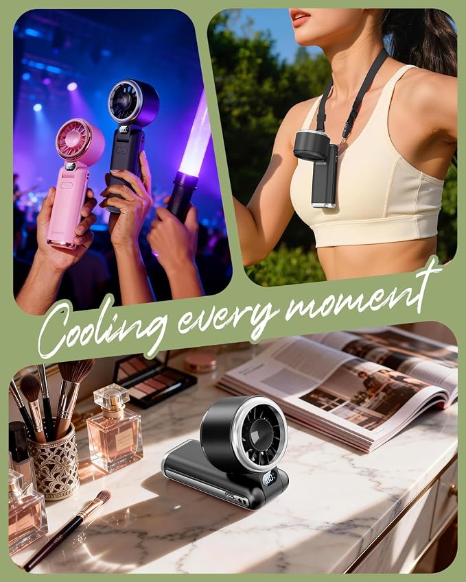 SWEETFULL Portable Handheld Turbo Fan - Portable Fans Rechargeable, 5000mAh, 180° Adjustable, 5 Speed Wind, Digital Display Electric Personal Hand Fan Quiet, Travel Essentials, Beach Vacation (Black)