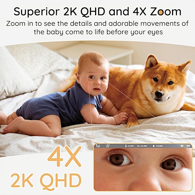 BOIFUN 2K HD Baby Monitor with Smartphone App, Wi-Fi Cameras,5-inch Display, Camera and Audio, Motion Tracking, Encrypted Connection, Night Vision, Long-Range 2-Way Talk, Temp Sensor