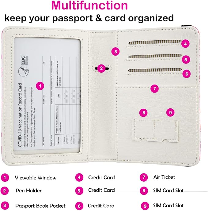 Passport Holder,Cute Passport Cover,Travel Wallet with Credit Card Slots Rfid passport Wallet Waterproof Documents Organizer Women Men (Dog)