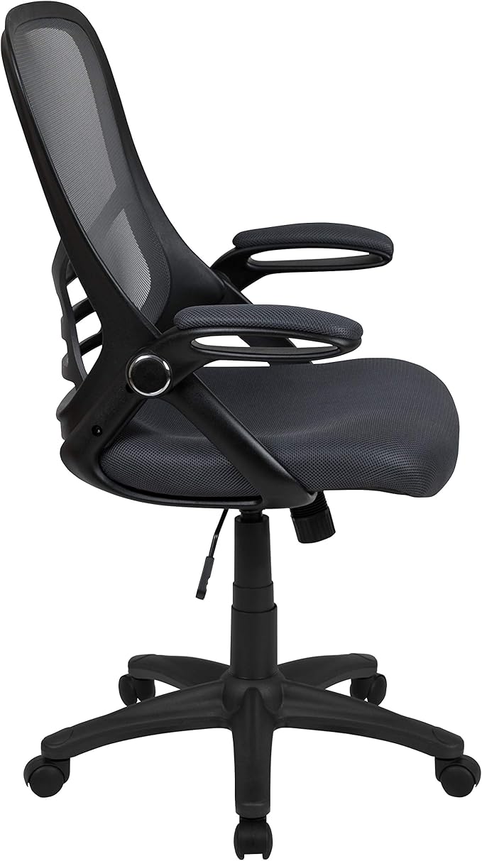 Flash Furniture Porter High-Back Swivel Office Chair with Adjustable Lumbar Support and Seat Height, Ergonomic Mesh Desk Chair with Flip-Up Armrests, Black